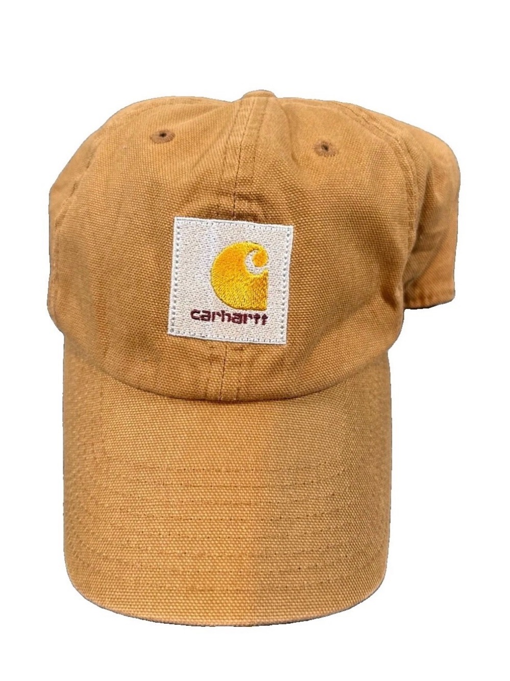 Carhartt A146 Brown Duck Canvas Fitted Hat Cap M/L Logo Patch Stretch Fit Y2K